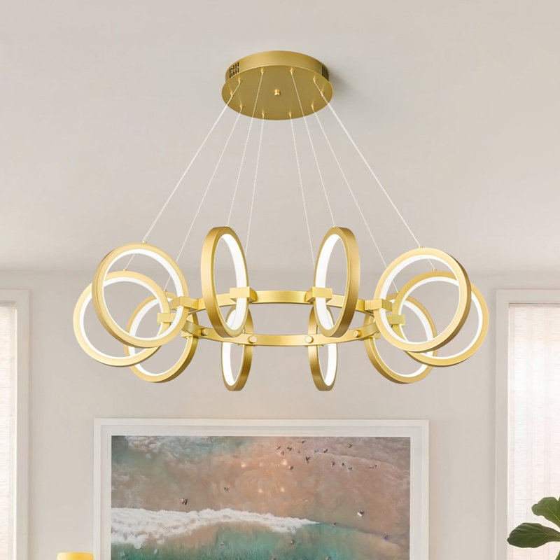 Luminaire suspendu rond 10 lumières à DEL à intensité variable moderne pour îlot de cuisine, Doré