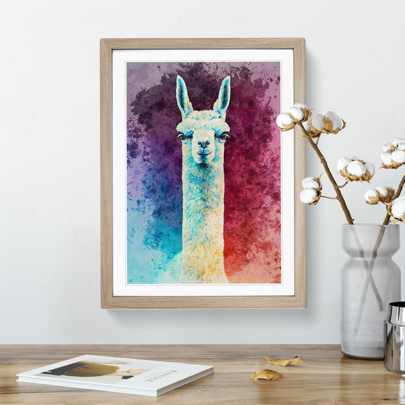 Llama Portrait - Framed Print, 46cm H x 34cm W x 2cm D, Oak