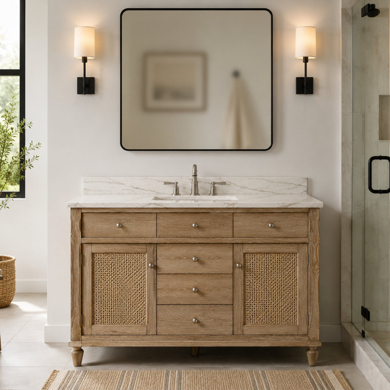 Base de meuble-lavabo autoportant en noyer riche en grain de bois l 48 po x P 21 po Marly, 48" W
