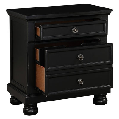 Table de chevet transitionnelle pour chambre à coucher en noir, rangement caché, 2 tiroirs réguliers, table d'appoint antique avec plateau en feutre et finition noire
