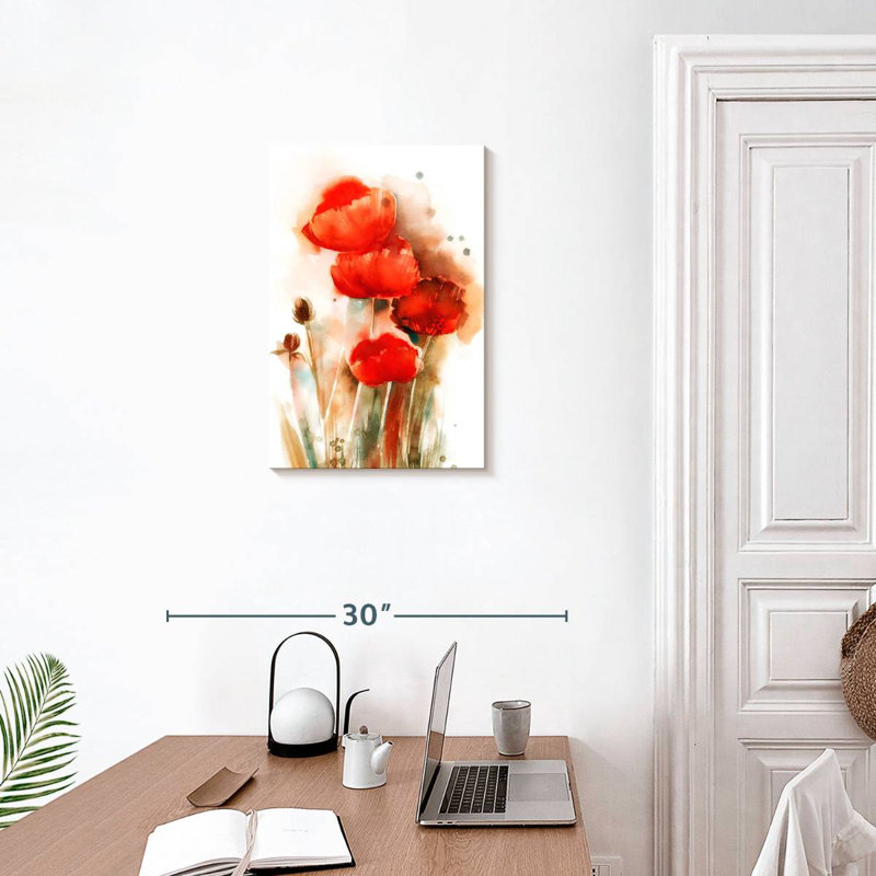 Coquelicots Harnek à l'aquarelle, H 24 po x l 16 po