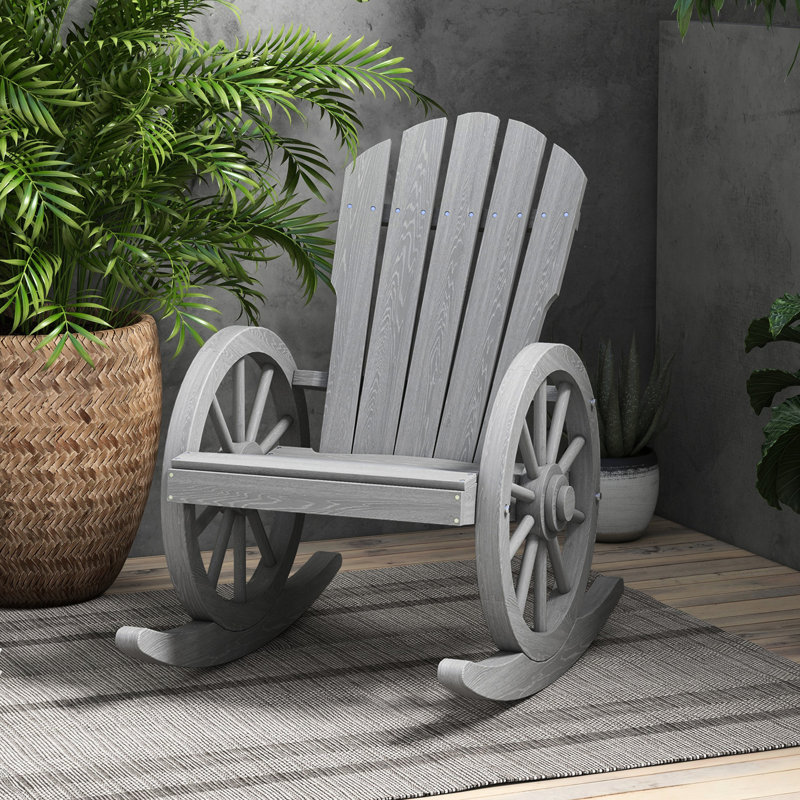 Chaise berçante grise pour jardin et patio - Structure en bois d'extérieur avec siège à lattes en bois à haut dossier