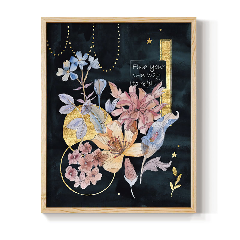 Moonlight Flowers II, reproduction encadrée - bois massif, Naturel, H 21 po x l 17 po