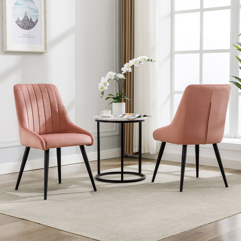 48cm H Tufted Velvet Upholstered Side Chair, Pink