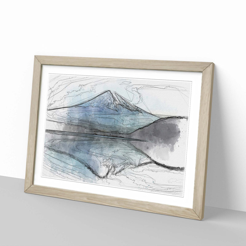 Mount Fuji in Japan in Abstract - Picture Frame Graphic Art Print, 62cm H x 87cm W x 2cm D, Oak Framed