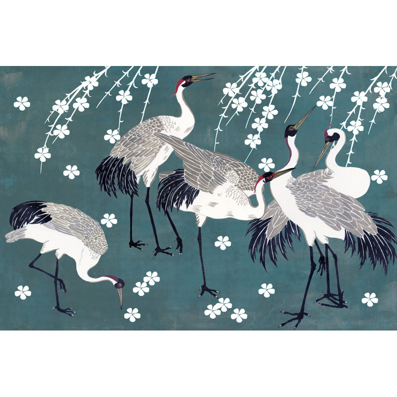 Crane At Night II by Melissa Wang - Wrapped Canvas Painting, 51 cm H x 76 cm W, Black Floater Framed