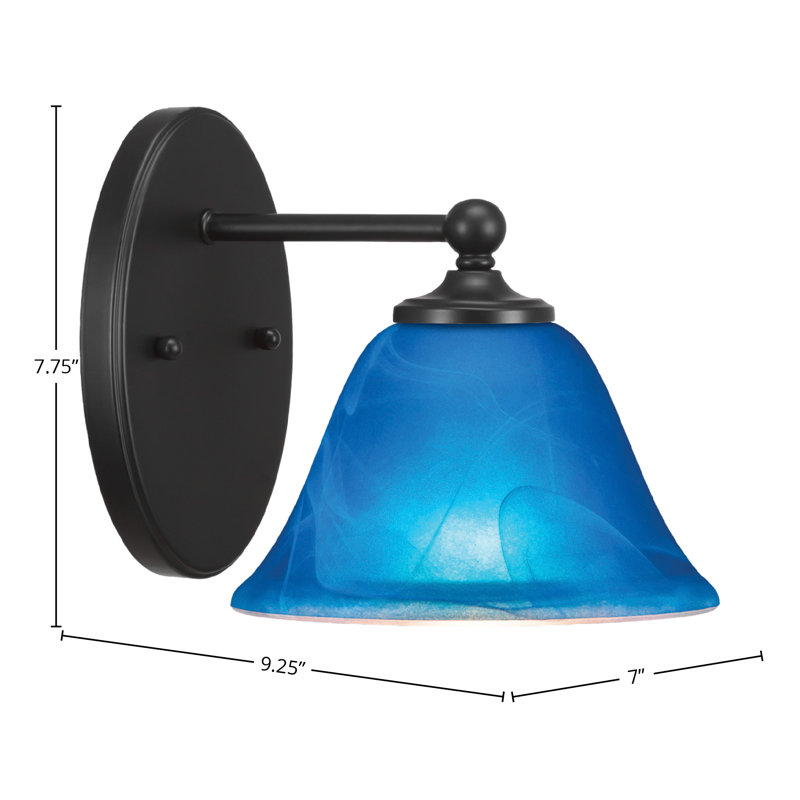 Applique murale Aitkens avec verre bleu italien de 7 po, Noir mat