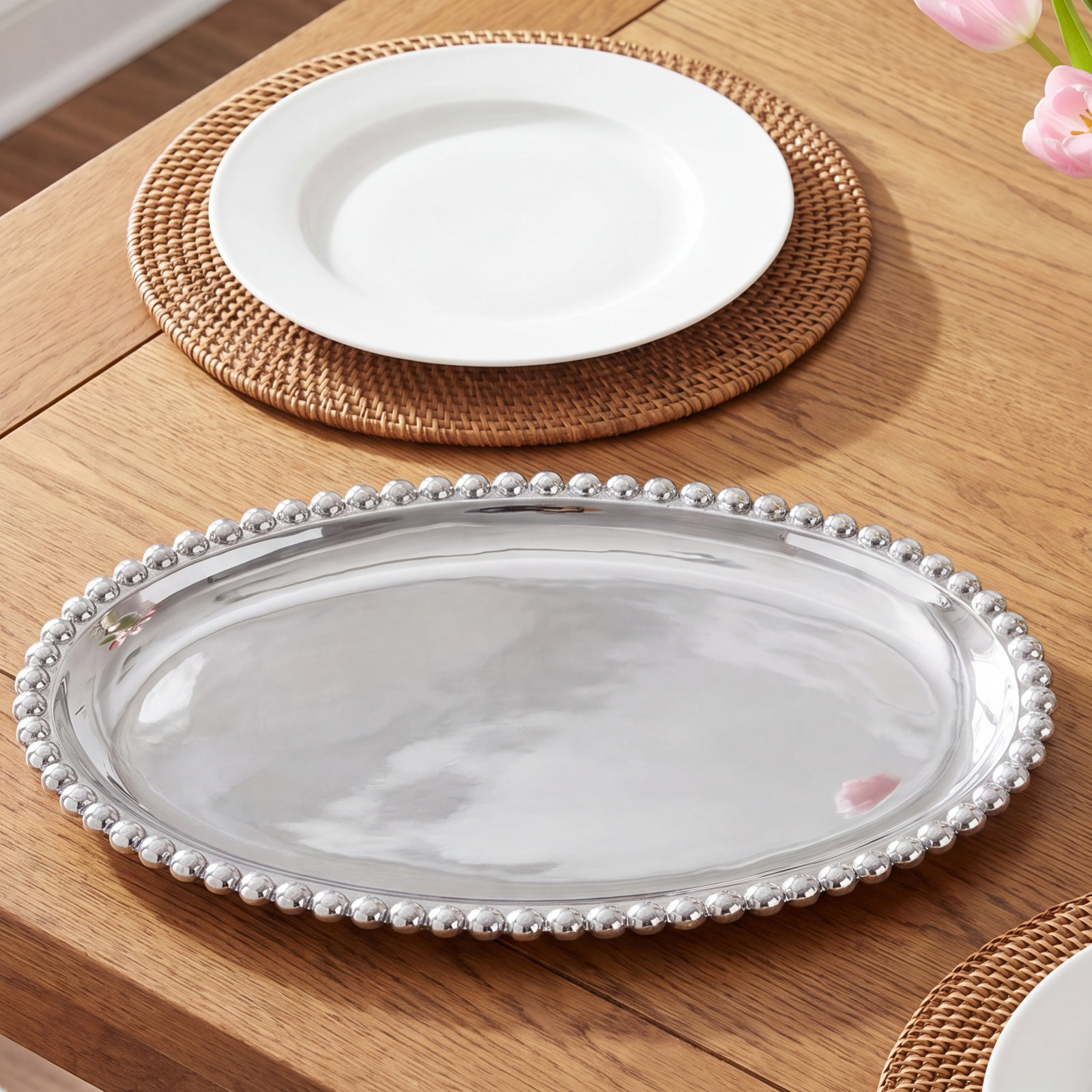 String Of Pearls Oval Aluminum Platter