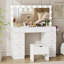 Ensemble de coiffeuse avec 11 tiroirs et prises de courant Greyden, commode avec miroir grossissant 10X pour chambre à coucher-390264738