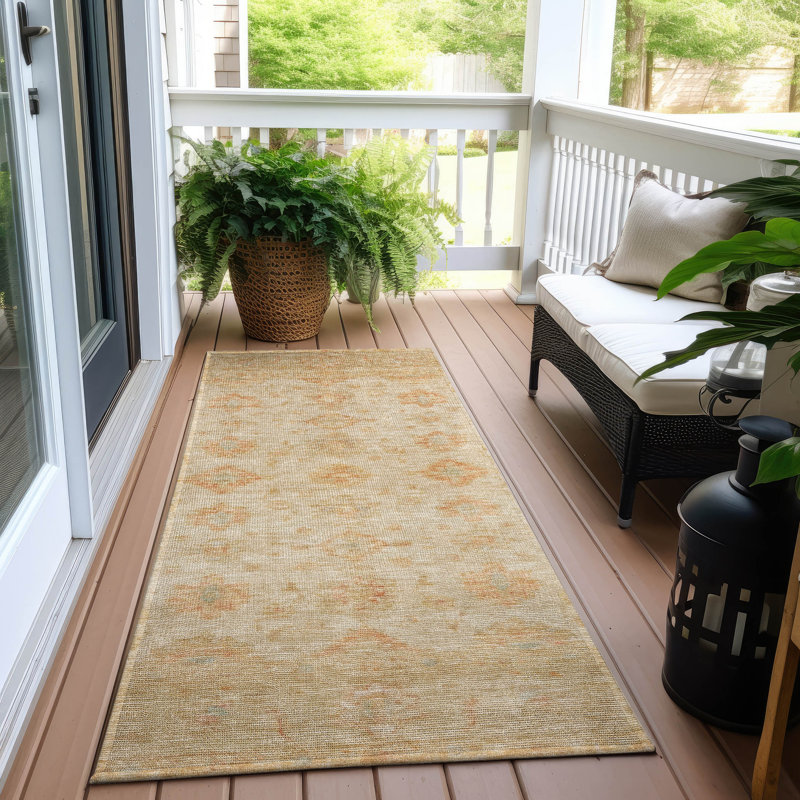 Tapis beige intérieur / extérieur lavable à la machine Claudian ACN1643, Tapis de couloir 2 pi 3 po x 7 pi 6 po