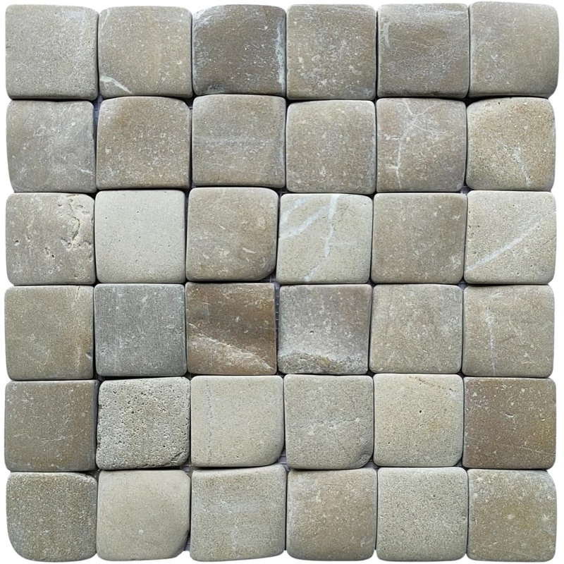 Carreau de mosaïque carré Java Tan Pebble 2x2 12 x 12 po, feuille à dos en maille (1 pi²), Tanné