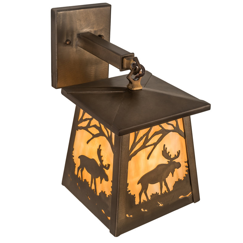 1 - Light Armed Sconce, Antique Copper, Beige