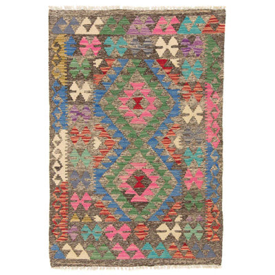 Rectangle 78 cm x 116 cm Geometric Wool Hand Woven Kilim Area Rug