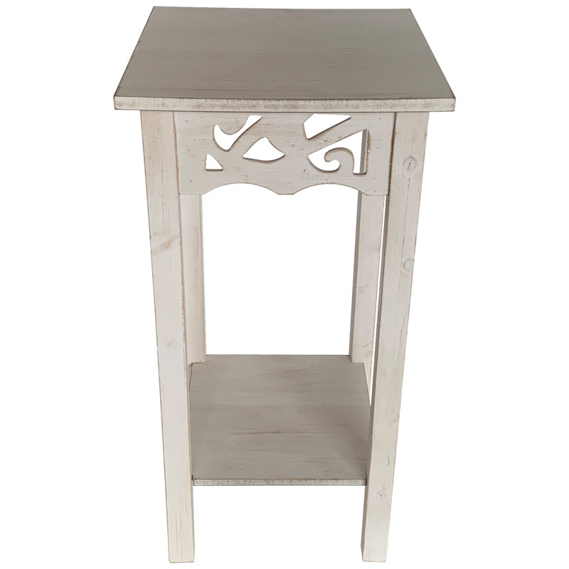 Cesidia 23.7" Tall End Table with Storage Shelf, Side Table, Plant Decorating Stand for Small and Narrow Space, Antique Water Washed Off-White
