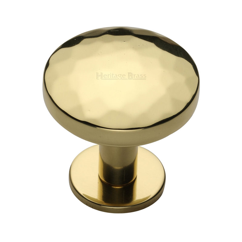 Heritage Brass Cabinet Knob Round Hammered Design with Rose, Bright Satin Nickel, 38mm