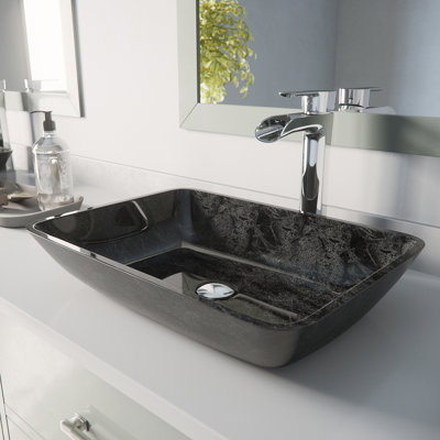 Onyx Rectangular Glass Vessel Bathroom Sink with 11" H Faucet