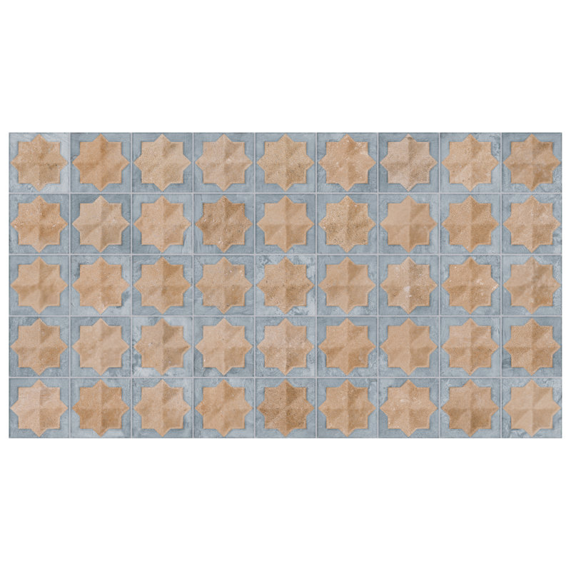 Tetuan Astre 12" x 22" Porcelain Moroccan Wall Tile, Brown/Aqua Blue