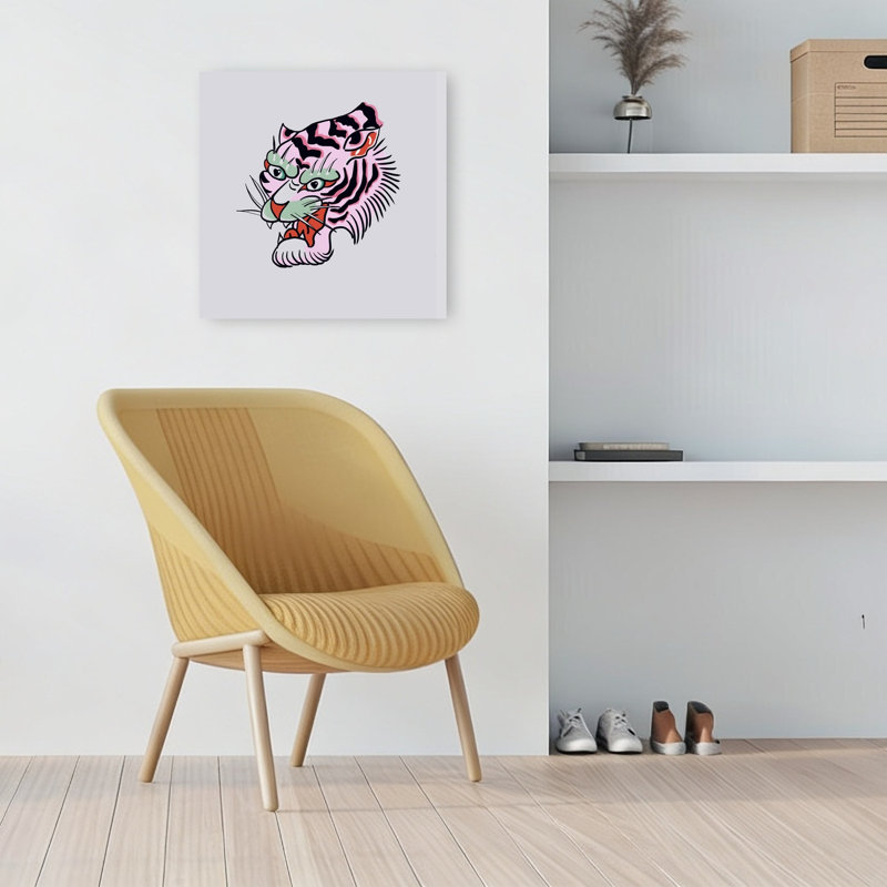 Impression d'art mural tigre rose, 18" H x 18" W