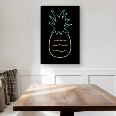 Neon Pineapple - Yellow Metal Print for Home Decor | Stylish Art