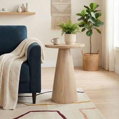 Axel Round Tapered Pedestal Mango Wooden Side End Table - Sleek Minimalist Design
