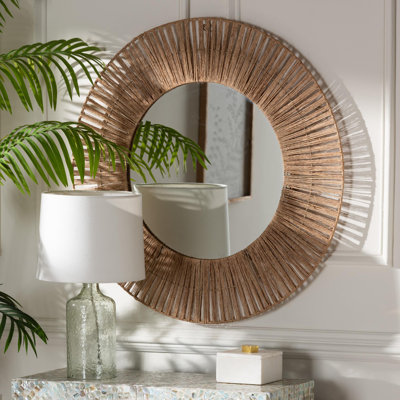 Aaban Round Seagrass Beveled Wall Mirror