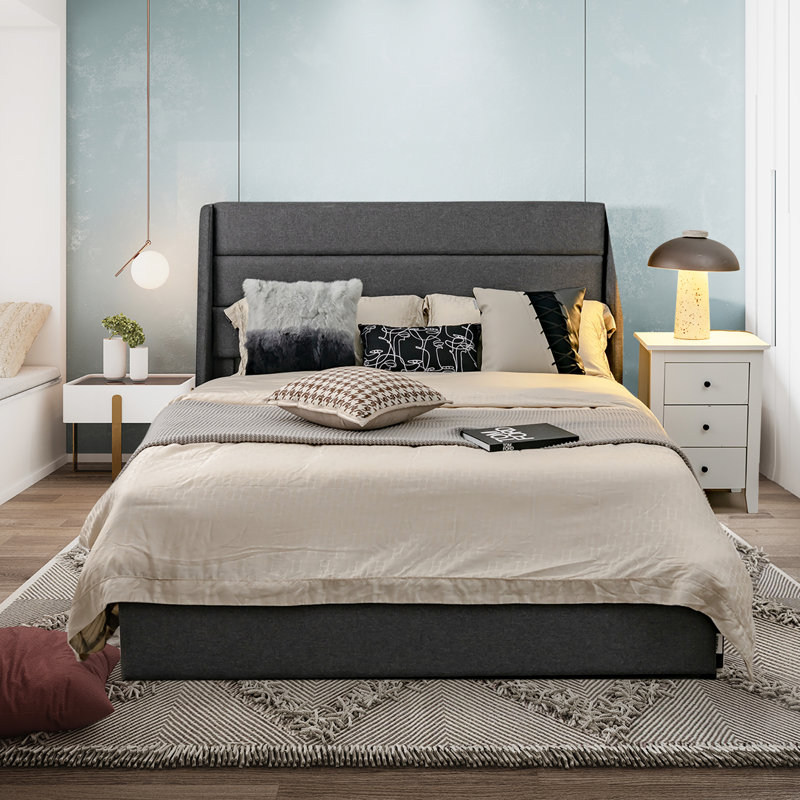 Lit plateforme tapissier avec rangement Arleine, Double