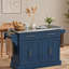 Îlot roulant avec plateau en acier inoxydable et finition bleu foncé, chariot de préparation de 57 pouces avec rangement