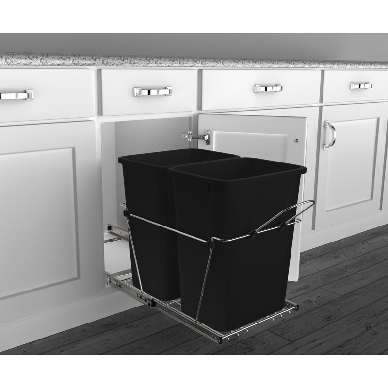 Rev-A-Shelf Double Pull Out Trash Can 35 Qt for Kitchen, 35 quart, Black