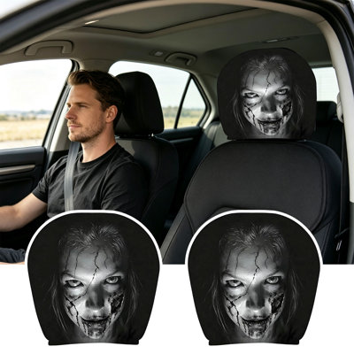 Funny Pillowcase Creepy Horror Face Car Headrest Covers Scary Demon Ghost Printed Automotive Head Rest Protector Spooky Car Interior Decor Accessories