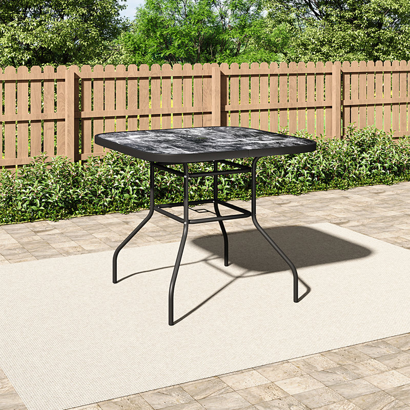 Carrol Square 4 - Person 80cm L Garden Tempered Glass Black Marble Coffee Table, Black/White