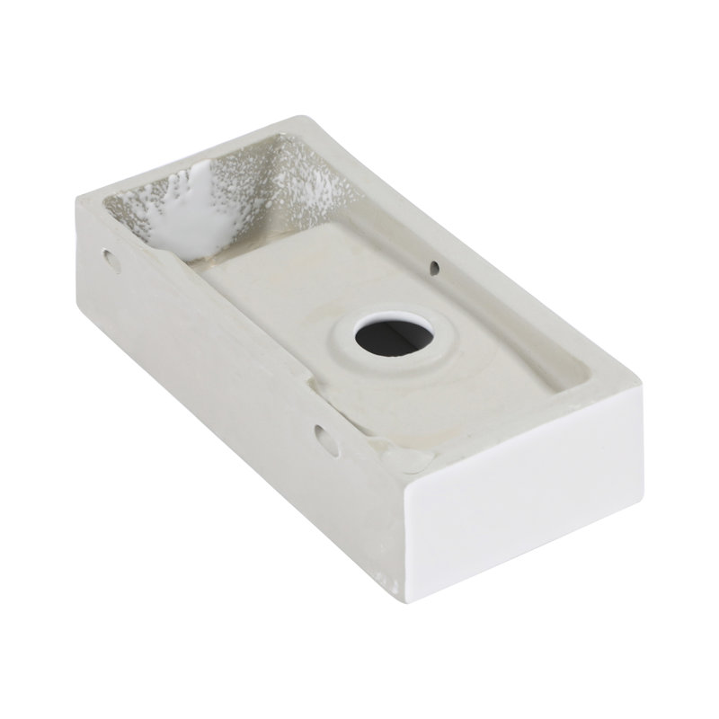 Lavabo de salle de bain mural en céramique blanc de 14,24 po x l 7,5 po x H 3,45 po, rectangulaire, résistant aux taches, à faible absorption d'eau, résistant aux acides, glamour moderne avec lavabo à trou de robinet - teinture 14,24 po x 7,5 po