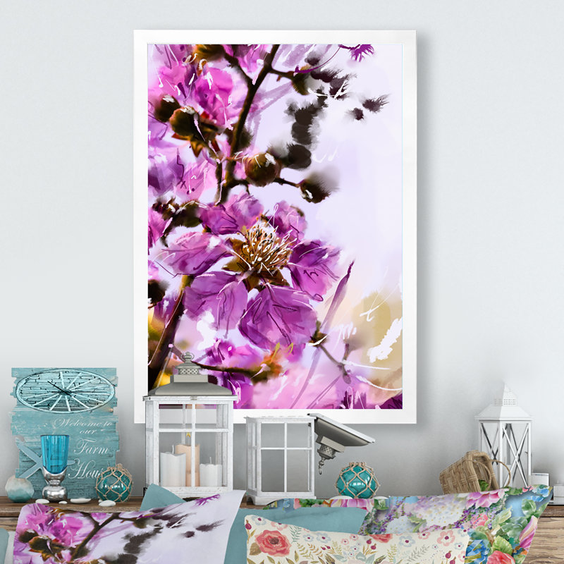 Fleurs mauves II - Peinture, H 20 po x l 12 po x P 1 po, Cadre photo blanc