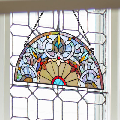 22"L Corista Semi-Circular Stained Glass Window Panel