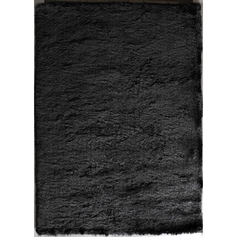 Tapis gris à poil long fabriqué à la main Lonsdale, Rectangle 1 pi 6 po x 2 pi 3 po