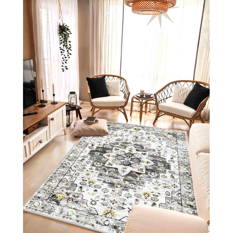 Melnick Machine Washable Living Room Rug Design 7771 - 5X8 (5'2"X7'5"), Grey