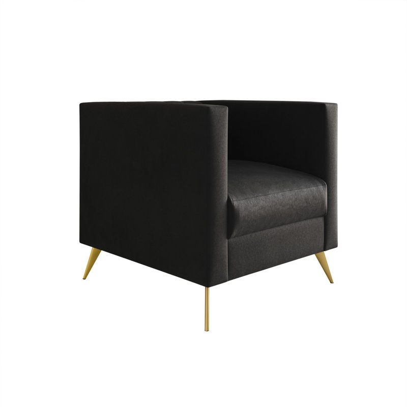 Cramlington Velvet Square Arm Chair, Black Velvet