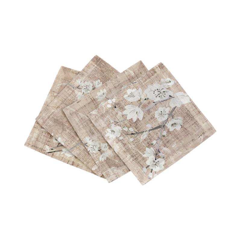 Blossom Fantasia Cotton Sateen Cocktail Napkins, French Gray