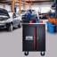 Chariot à outils multifonction à double porte avec comptoir en acier inoxydable, solution de rangement durable et mobile pour les garages et les ateliers.