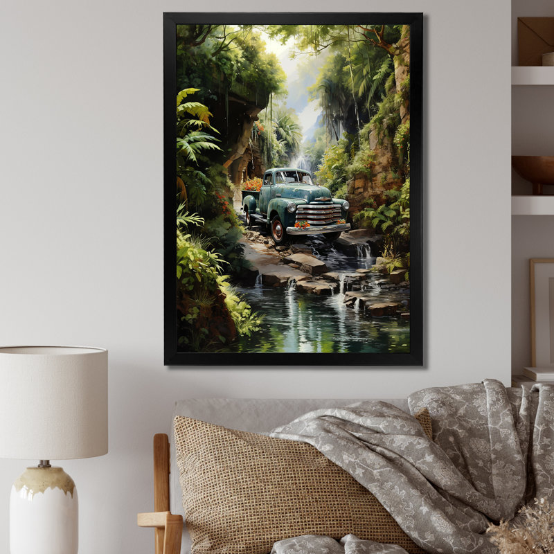 Bodhisattva, camionnette verte Enchanting Waterfall I - impression, H 20 po x l 12 po x P 1 po, Cadre photo noir