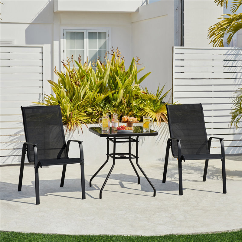 Stacking Patio Dining Armchair, Black