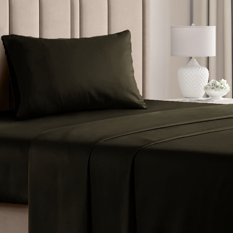  Premium Luxury 4 Piece Rayon from Bamboo Sheet Set, Twin Sheet Set with 2 Pillowcases, Dark Olive