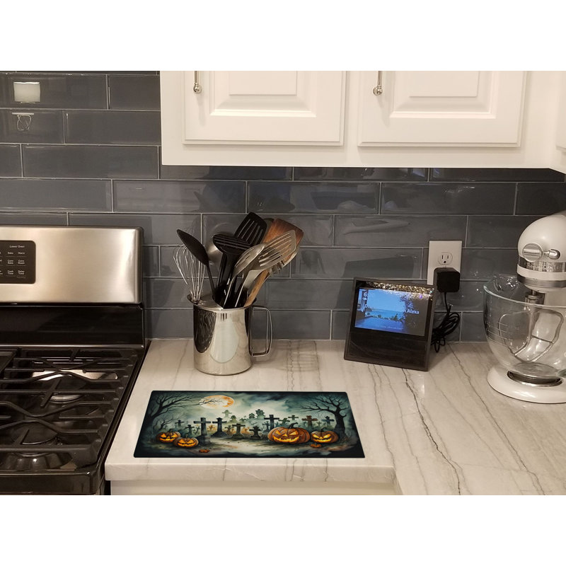 Graveyard Spooky Halloween Glass Cutting Board Large