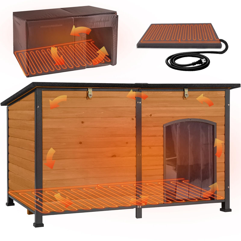 Très grande maisonnette d'extérieur chauffée pour grands chiens 59 po Gwynette, Brun