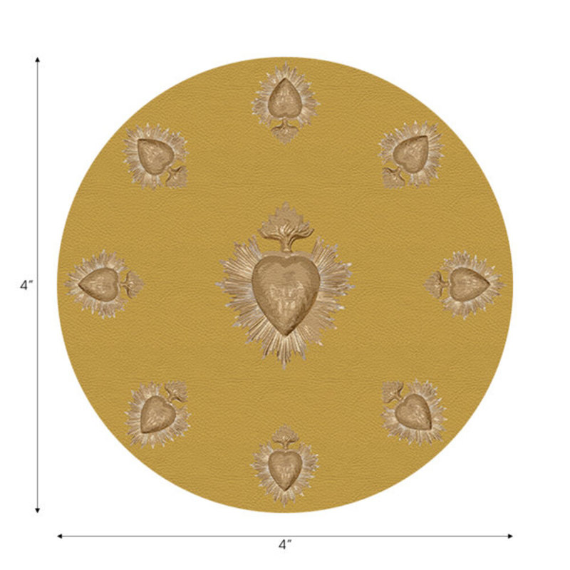 Ex Vote Gold Vegan Leather Round Coasters, Gold