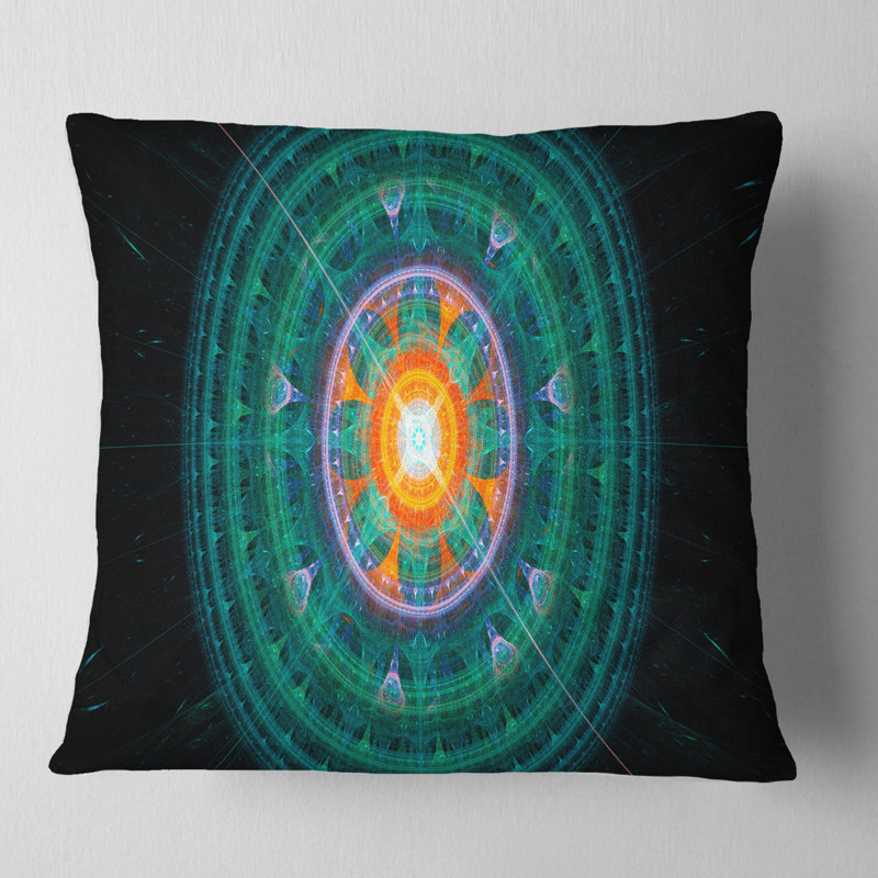 Cabalistic Fractal Sphere - Coussin imprimé abstrait, 18 po x 18 po, Turquoise, Coussin décoratif