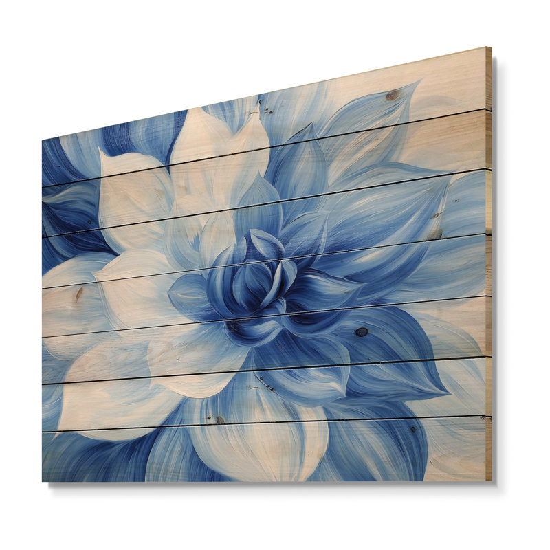 Velours bleu fleurs de cactus I - décoration murale traditionnelle en bois sur bois de pin naturel