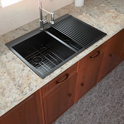 33"" L x 22"" W Drop-in Double Bowl Kitchen Sink Stainless Steel Double Bowl 50/50 Sink Topmount Sink -  Lordear, H-LTB3322R2-55