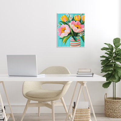 Plaque murale fleurs et rayures printanières, design par Petal Prints Design