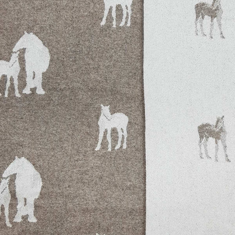 Jeté tissé en laine d'agneau Merino, Imprimé animal brun / blanc