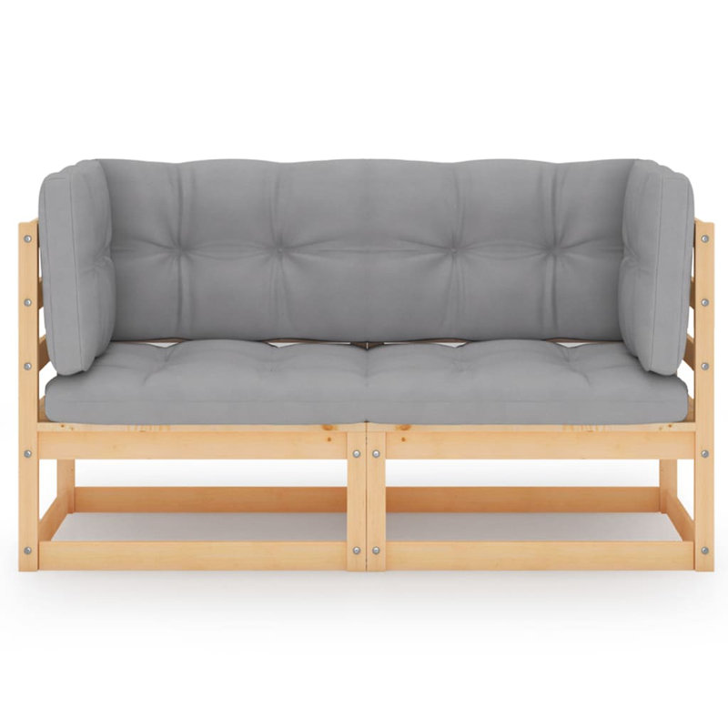  Garden Sofa Grey, Natural Wood Solid Pine Wood, Polyester Standard, Natural, Gray